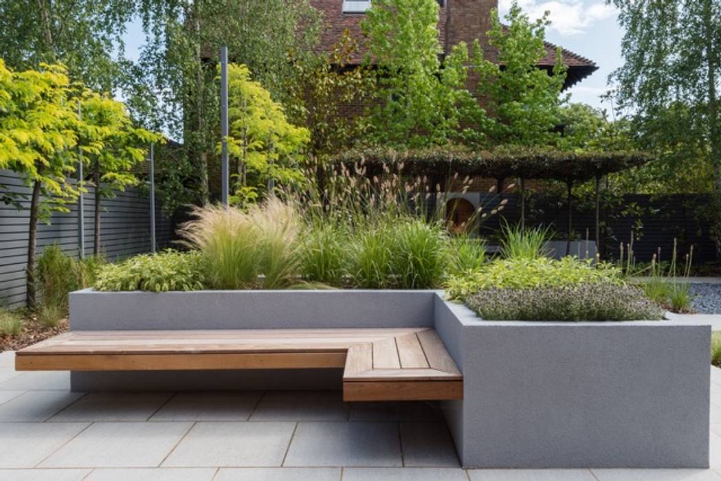 Raised borders and seating borrowed space modern garden homify