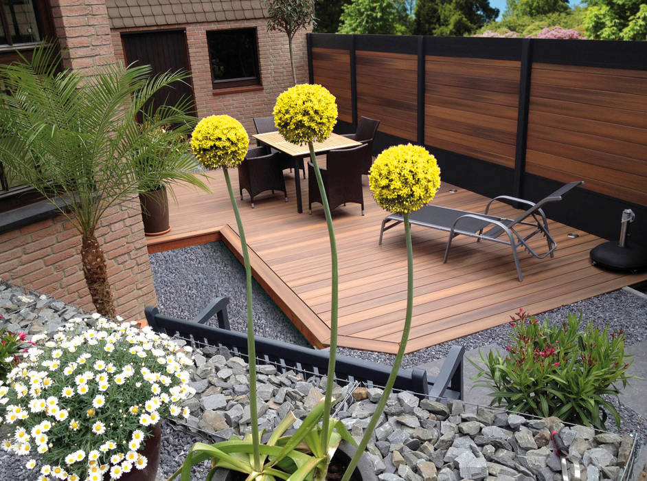 Palissade IdéAl - Deck-linéa Deck-linéa Jardin moderne Fleur,Plante,Botanique,Jaune,Herbe,Fenêtre,Mobilier de jardin,Paysage,Arbuste,Couverture de sol