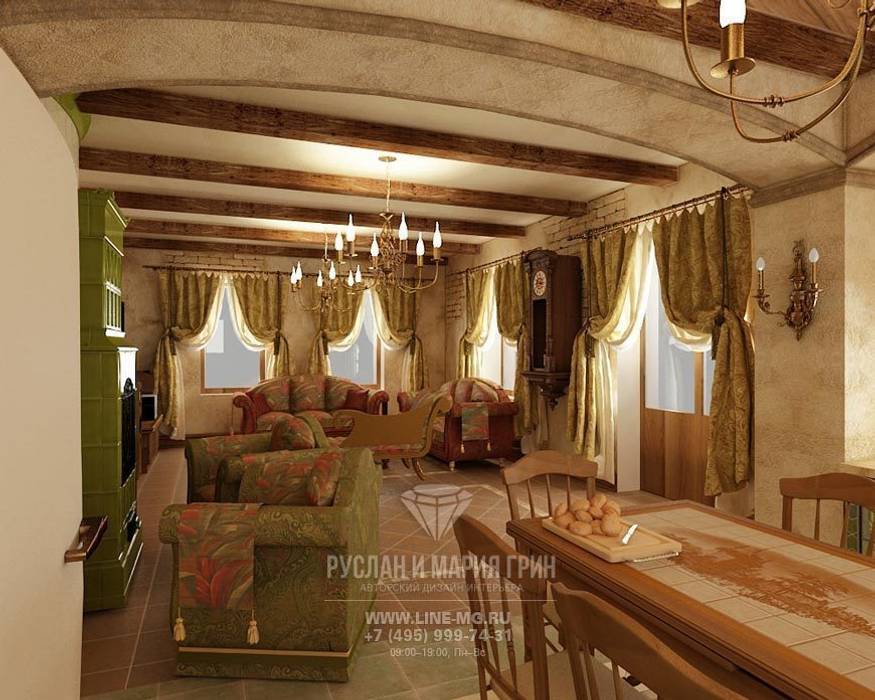 Интерьер гостиной в дизайне дома из бруса Студия интерьеров «Мария Грин Дизайн» Гостиная в классическом стиле