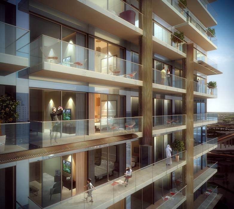 The Residences at Marina Gate, Dubai, by Aedas Architecture by Aedas Modern houses Building,Rectangle,Interior design,Urban design,Material property,Composite material,Facade,Real estate,Condominium,Shelving