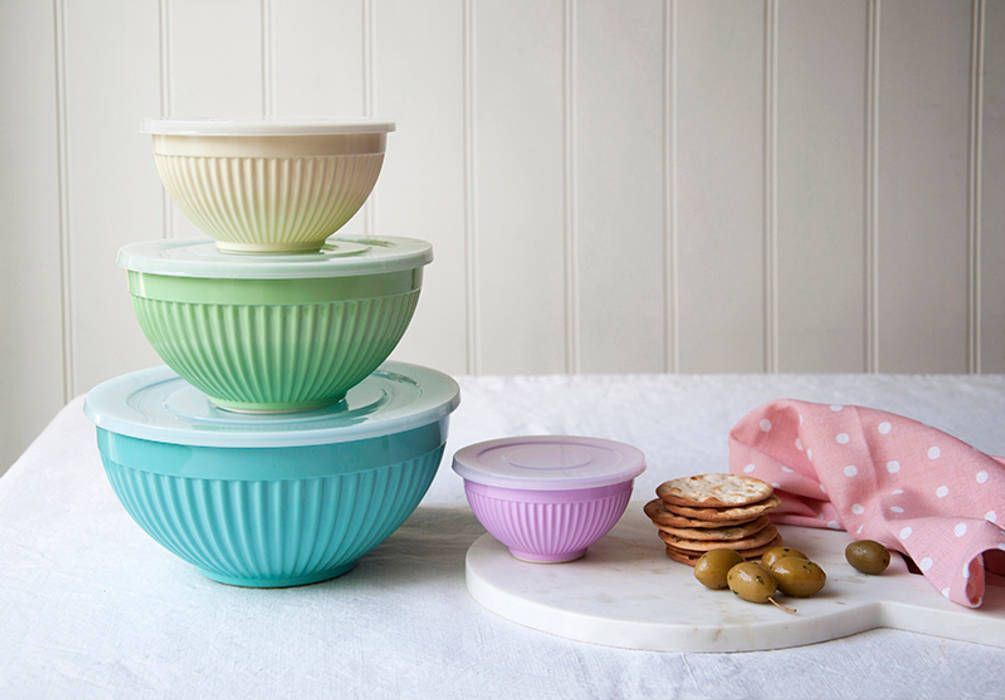 Set Of 4 Ridged Melamine Stacking Bowls With Lids Dotcomgiftshop مطبخ Storage