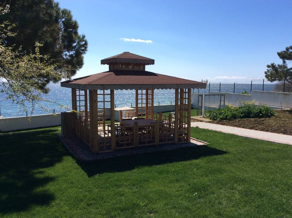 AHŞAP KARE GAZEBO, AĞAÇ EV MOBİLYA PEYZAJ LTD. ŞTİ. AĞAÇ EV MOBİLYA PEYZAJ LTD. ŞTİ. Jardines de estilo mediterráneo Pérgolas, toldos e invernaderos