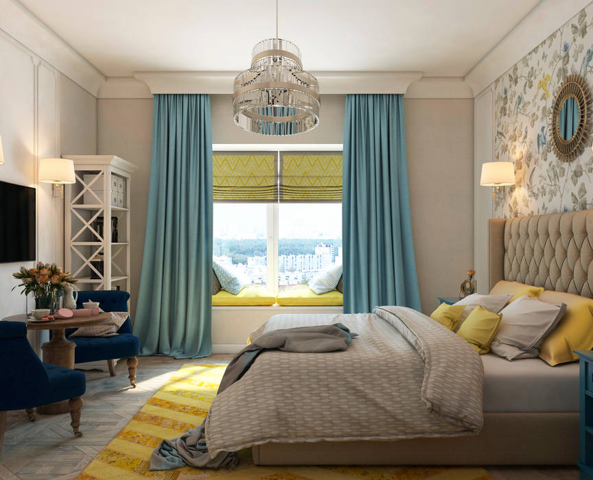 Романтичная классика, tatarintsevadesign tatarintsevadesign Classic style bedroom