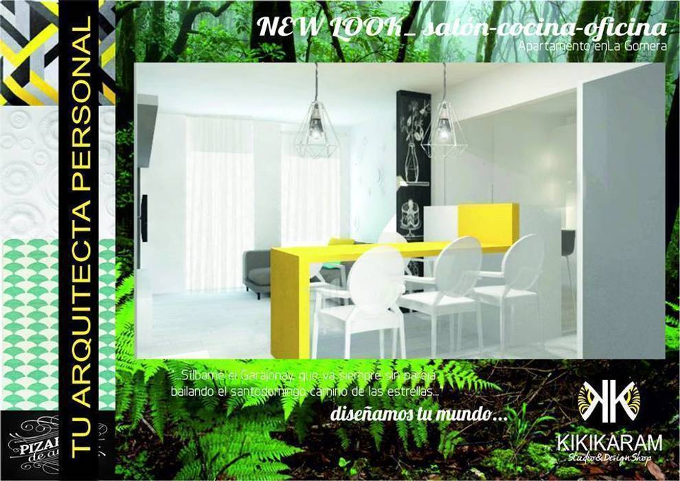 NewLook-Salón-cocina-despacho 3en1! Kiki Karam TuArquitectaPersonal Salones de estilo moderno