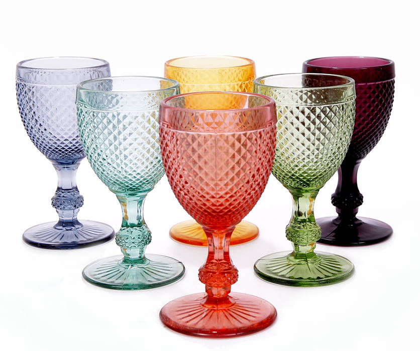 http://www.jasmineway.co.uk/6-handmade-portuguese-diamond-pattern-wine-glasses J & M Collections Ltd Mediterrane eetkamers Serviesgoed & glaswerk