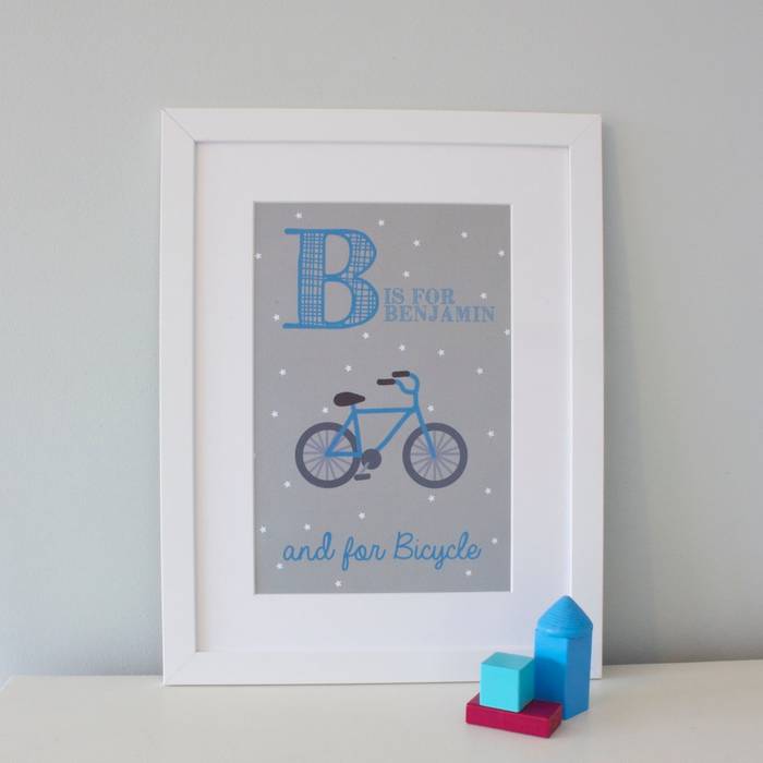 B is for Bicycle :: Personalised Print Hope & Rainbows Modern Kid's Room Accessories & decoration