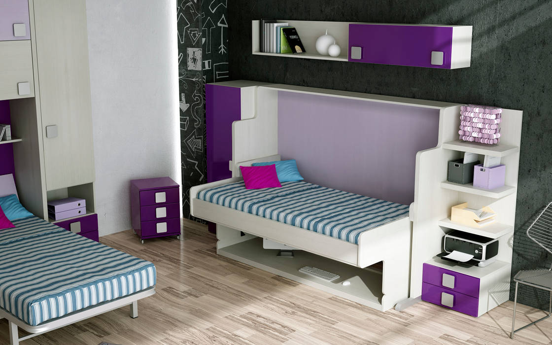 Mesa, Cama y Escritorio Plegables: Muebles para espacios juveniles reducidos, Muebles Parchis. Dormitorios Juveniles. Muebles Parchis. Dormitorios Juveniles. 모던스타일 침실 침대 & 헤드 보드