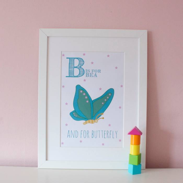 B is for Butterfly :: Personalised Print Hope & Rainbows Stanza dei bambini moderna Accessori & Decorazioni