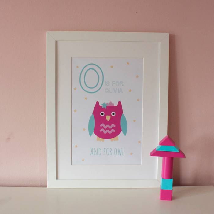 O is for Owl {Pink} :: Personalised Print Hope & Rainbows Modern nursery/kids room Accessories & decoration