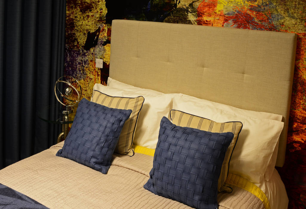 Blue/ multi-coloured master bedroom KAS Interior Design Modern Bedroom