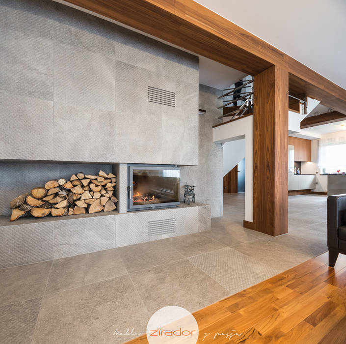 Meble do domu jednorodzinnego pod Krakowem, Zirador - Meble tworzone z pasją Zirador - Meble tworzone z pasją Modern living room Fireplaces & accessories