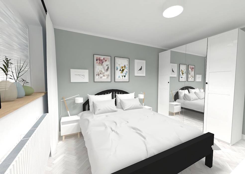 METAMORFOZA SYPIALNIA 14 m², WNĘTRZNOŚCI Projektowanie wnętrz i mebli WNĘTRZNOŚCI Projektowanie wnętrz i mebli Scandinavian style bedroom