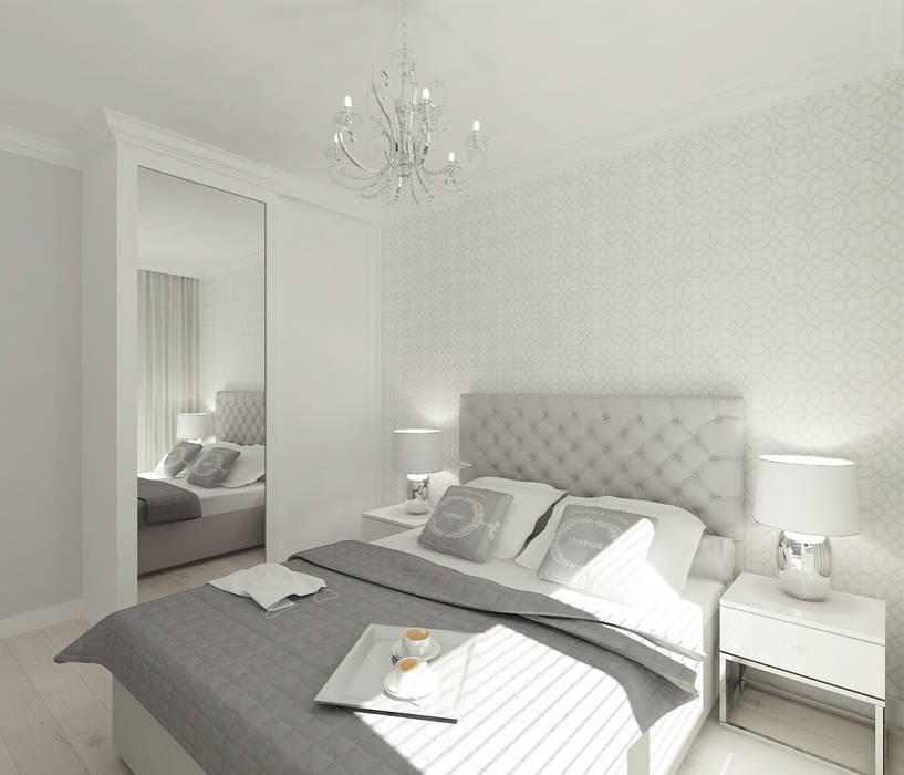Skandynawskie biele i szarości., 4ma projekt 4ma projekt Scandinavian style bedroom