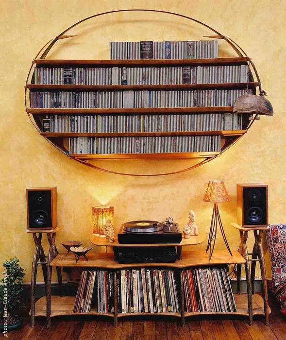 Audiothèque CD et disques Vinyle , Jean Zündel meubles rares Jean Zündel meubles rares Salas de estar tropicais Armazenamento