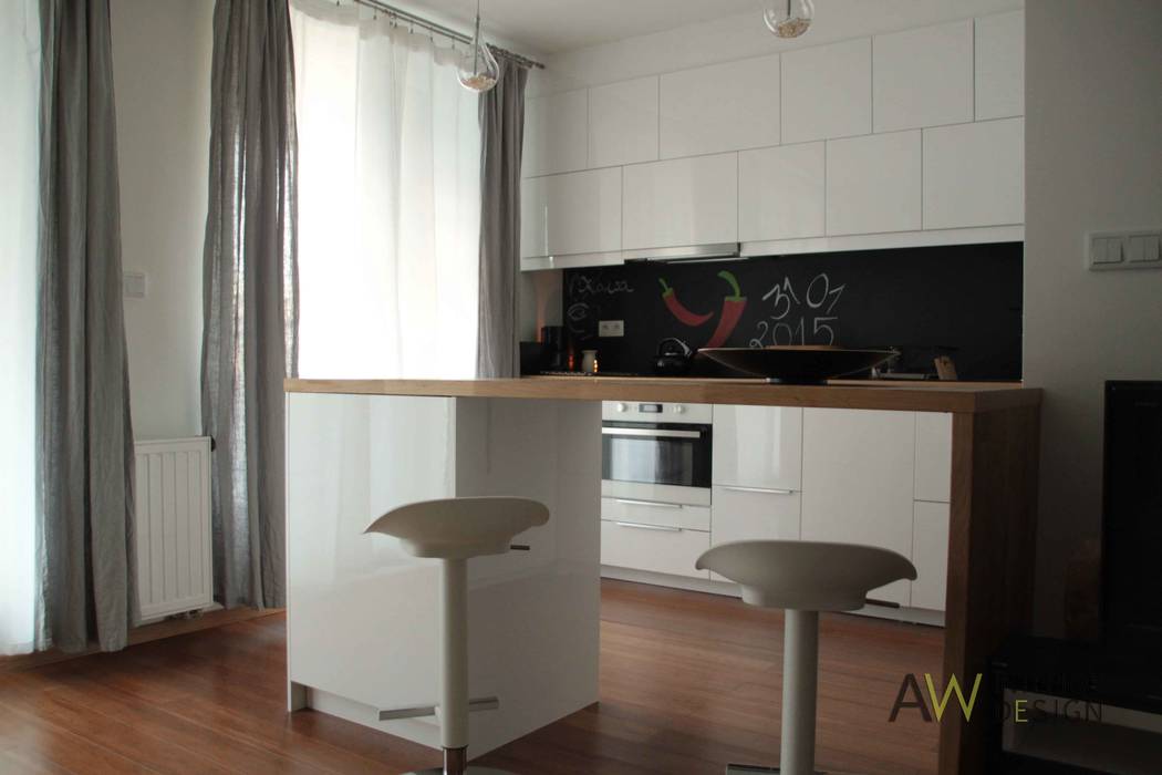 Kawalerka 29 m2 Kraków, AW INTERIOR DESIGN AW INTERIOR DESIGN Minimalistyczna kuchnia