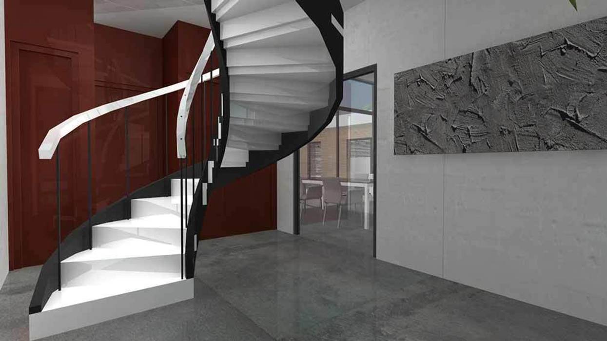 Maison contemporaine RT2012 à toit terrasse, Atelier SCENARIO Atelier SCENARIO Modern corridor, hallway & stairs