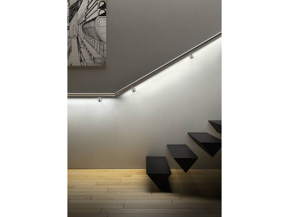 ​Led railing system IAM Design Pasillos, vestíbulos y escaleras de estilo minimalista Iluminación