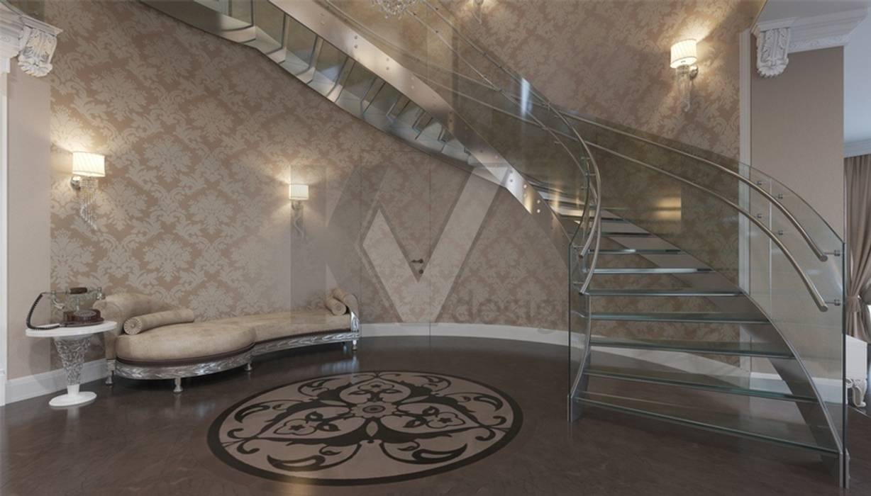 Дизайн коттеджа в коттеджном поселке «Эдельвейс», KV-Design KV-Design Коридор, прихожая и лестница в модерн стиле