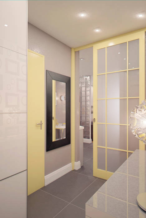 Yellow on grey, Marina Sarkisyan Marina Sarkisyan Коридор, прихожая и лестница в стиле минимализм