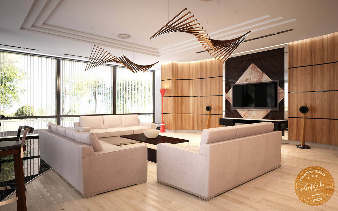 Стильная гостиная в загородном доме, Anfilada Interior Design Anfilada Interior Design Minimalist living room