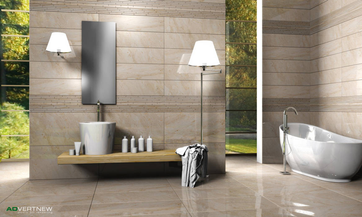 3D Rendering di interno per catalogo ceramica ADVERTNEW Bagno moderno Decorazioni