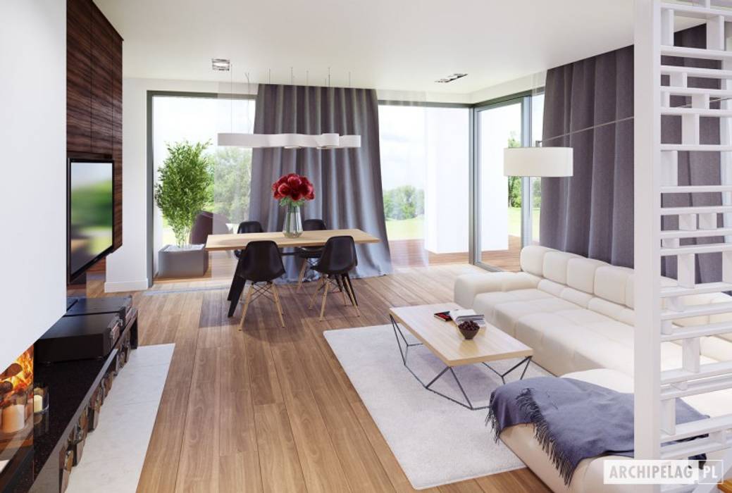 Projekt domu Olaf G2 ENERGO PLUS , Pracownia Projektowa ARCHIPELAG Pracownia Projektowa ARCHIPELAG Modern living room