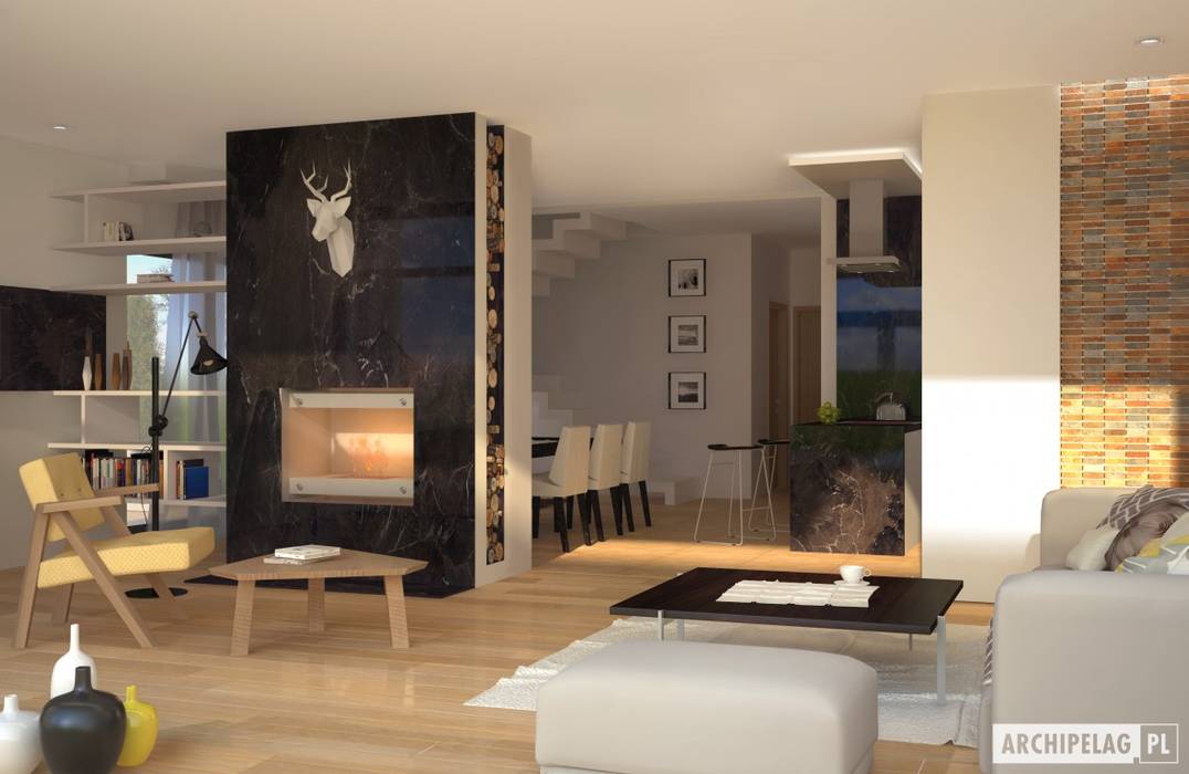 Projekt domu EX 15 , Pracownia Projektowa ARCHIPELAG Pracownia Projektowa ARCHIPELAG Modern living room