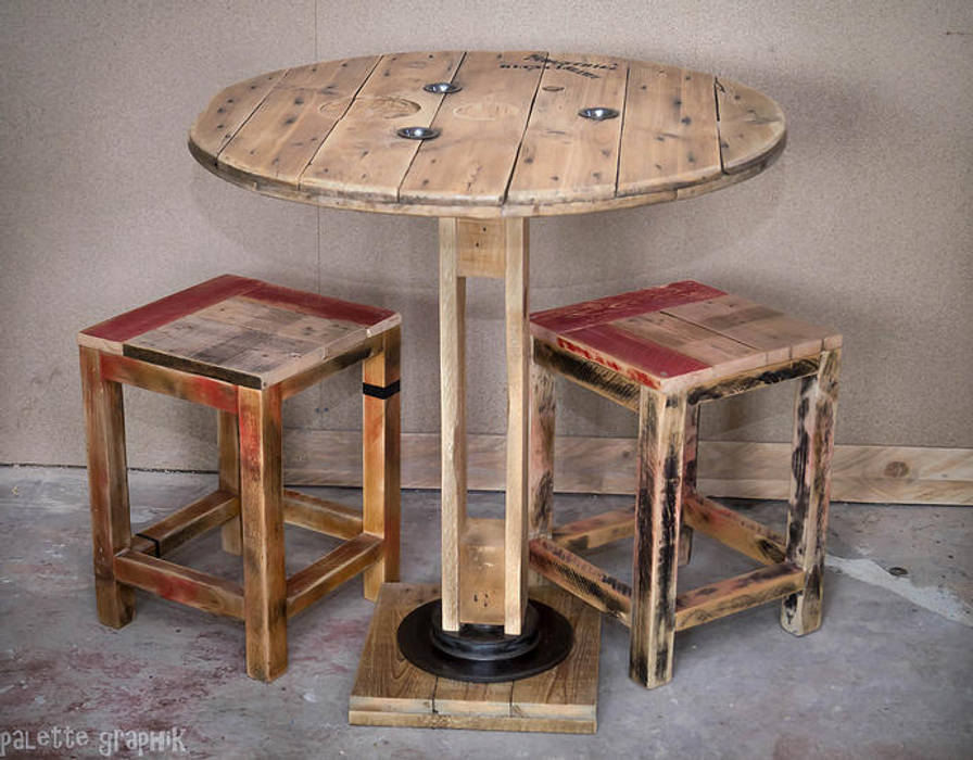 Table de bar et tabourets, Palettegraphik Palettegraphik Comedores de estilo industrial Mesas