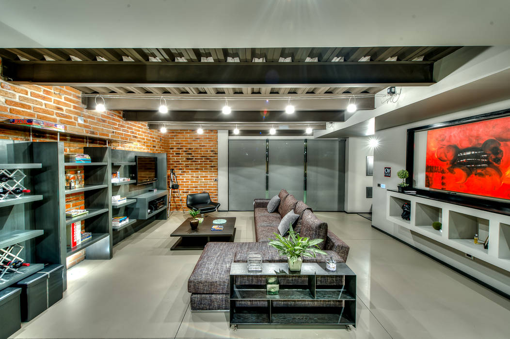 Casa Bugambilia, Con Contenedores S.A. de C.V. Con Contenedores S.A. de C.V. Industrial style media room Furniture