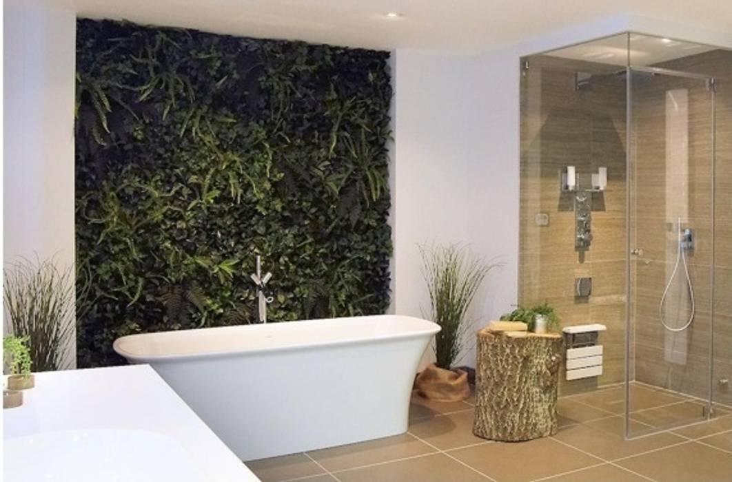 Artificial Green Wall in bathroom Evergreen Trees & Shrubs Rustykalna łazienka Dekoracje