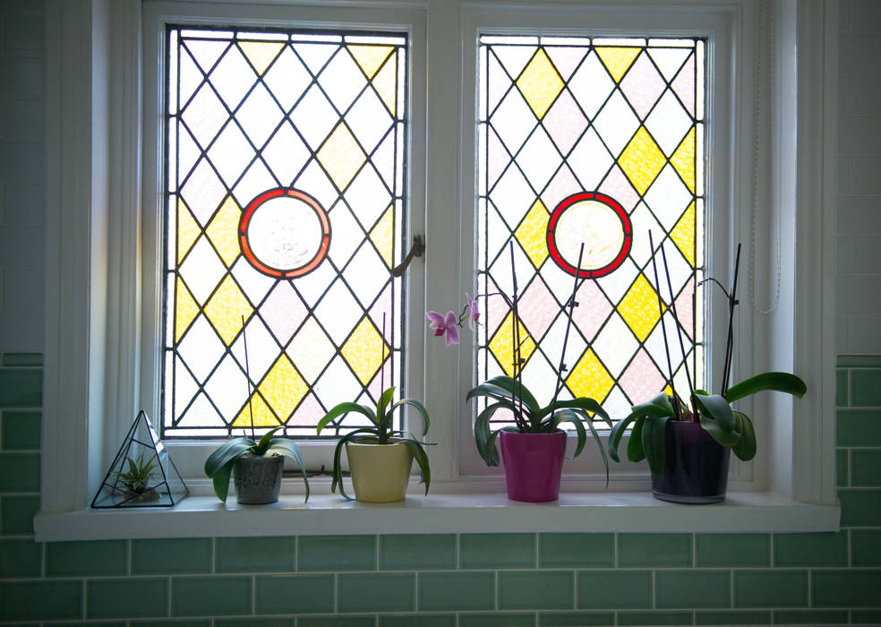 Original Stained Glass Window Blue Cottini Modern bathroom