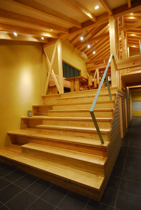 大階段ギャラリー 豊田空間デザイン室 一級建築士事務所 カントリースタイルの 玄関&廊下&階段 木 木目調