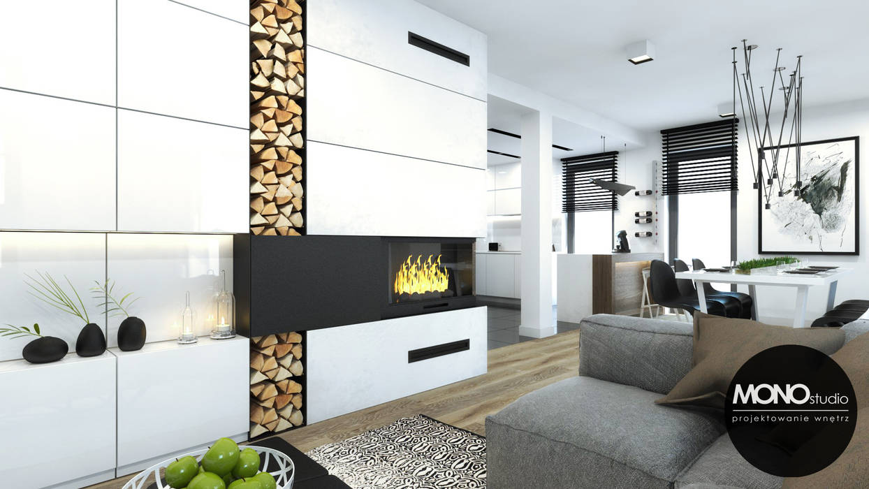 Kontrastowa kolorystyka z grą faktur i materiałów, MONOstudio MONOstudio Modern living room