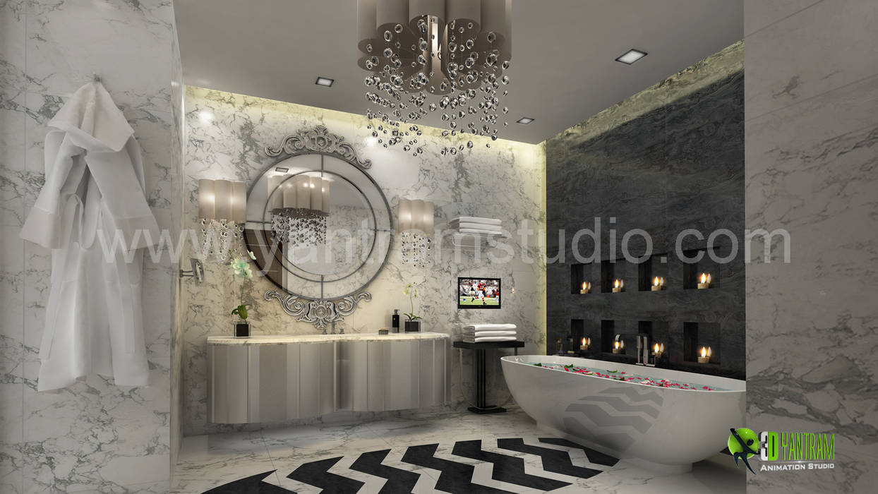 3D Interior Washroom Design Rendering Yantram Animation Studio Corporation Modern bathroom Mirrors