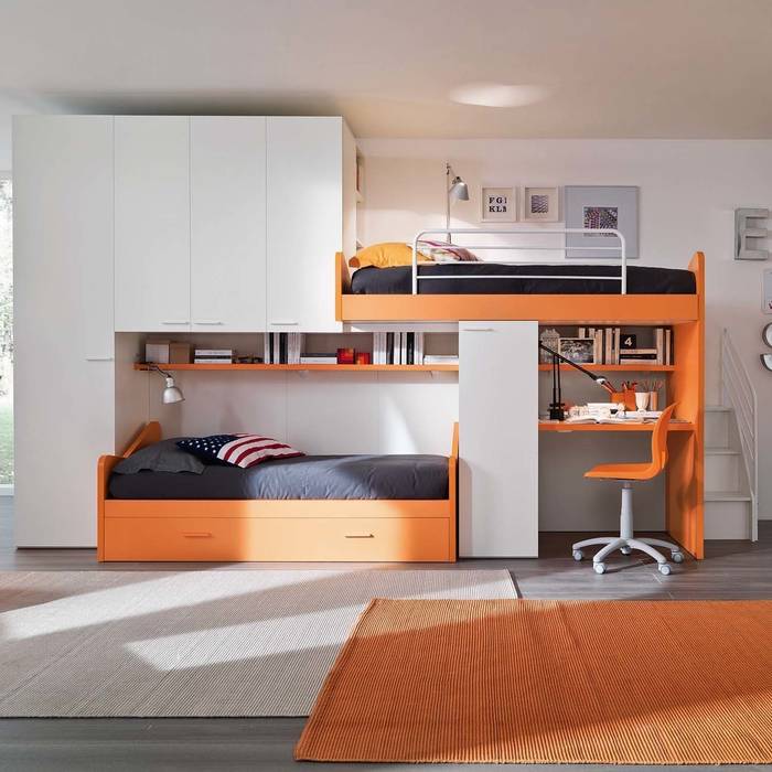 'Orange' Kid's bedroom furniture set by Siluetto homify 嬰兒房/兒童房 床具與床鋪