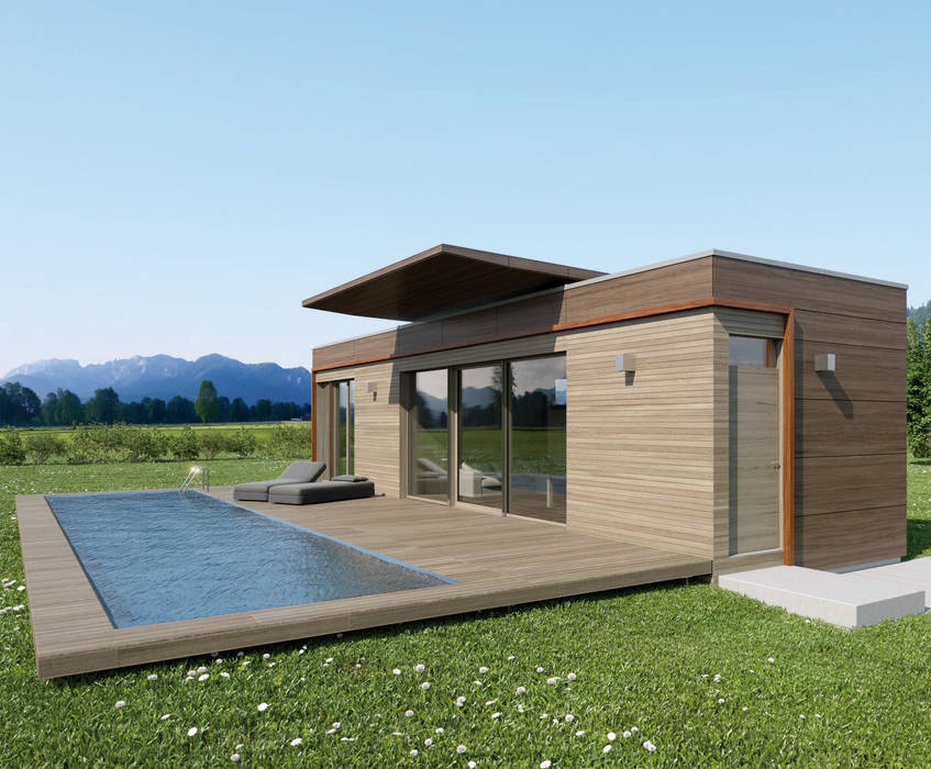 Moving House Rendering Holzplatten Fassade Inkl Pool Pilzarchitektur Moderne Hauser Homify