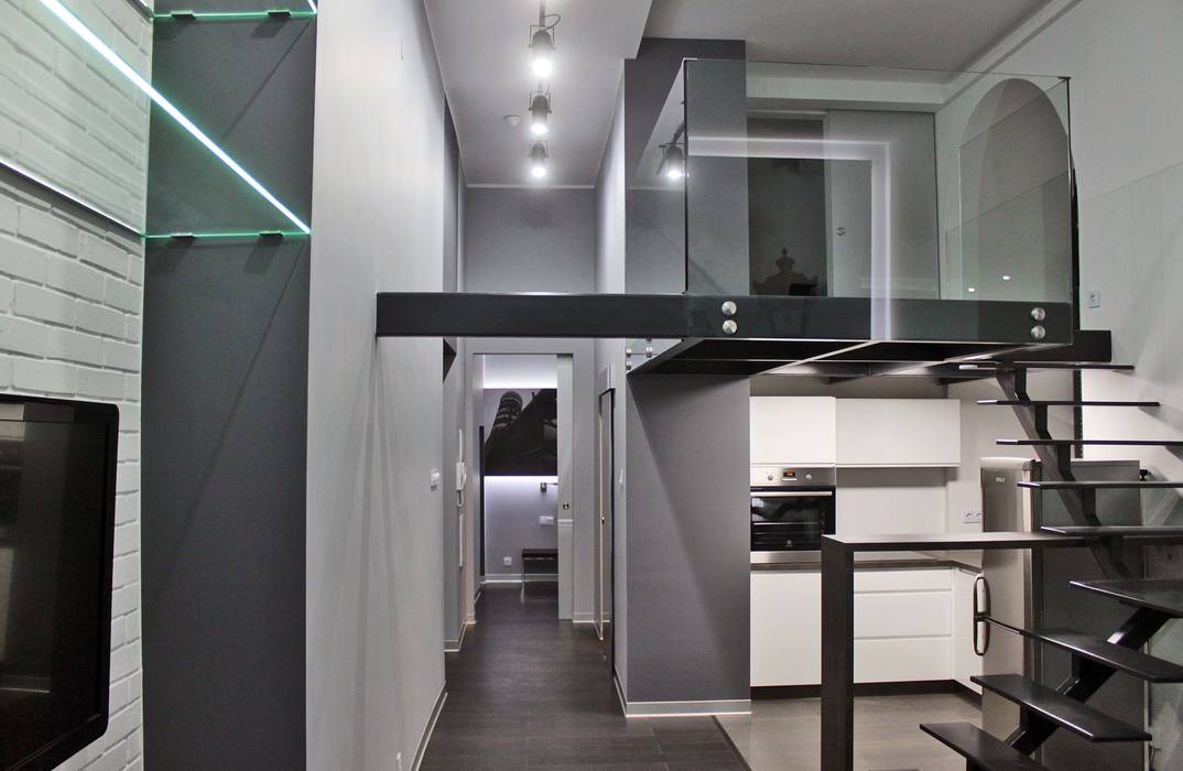 Single loft --Lofty u Scheiblera , WE LOFT DESIGN WE LOFT DESIGN Modern corridor, hallway & stairs