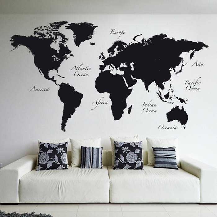 Black World Map Crearreda Pareti & Pavimenti in stile moderno PVC Decorazioni per pareti