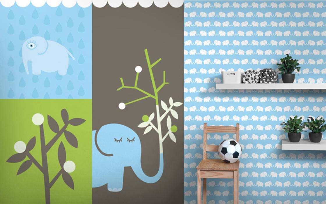 Fototapete & Tapete (hellblau) Elephants, for him Designstudio DecorPlay Moderne Kinderzimmer Accessoires und Dekoration