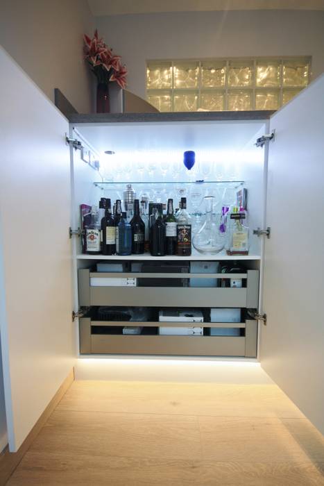 Mini bar disguised in White Gloss cupboards Kitchencraft Modern kitchen