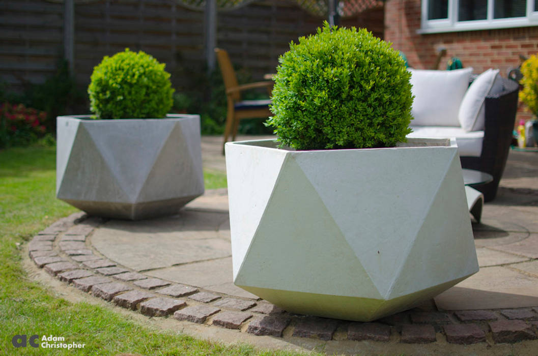 Femkant Outdoor Concrete Planter In White Adam Christopher Design Scandinavian style garden Concrete large flower pot,GRC planter,planter ideas,modern planter,contemporary planter,concrete planter,commercial planter,outdoor planter,Geometric planter,Plant pots & vases