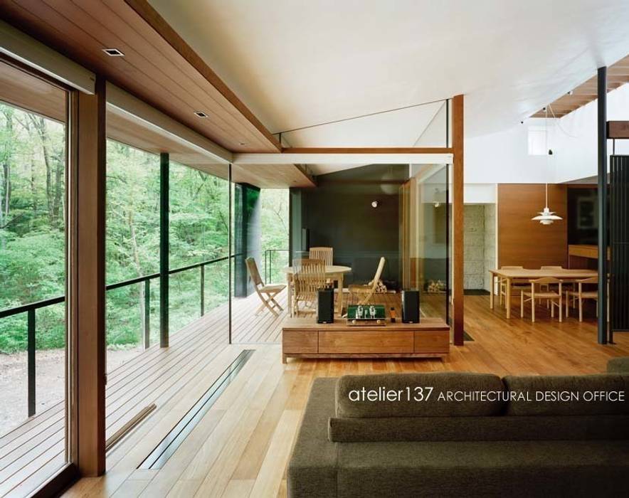 015軽井沢Tさんの家, atelier137 ARCHITECTURAL DESIGN OFFICE atelier137 ARCHITECTURAL DESIGN OFFICE 客廳 木頭 Wood effect