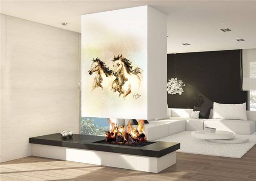 Chimeneas decoradas, Murales Divinos Murales Divinos Modern living room
