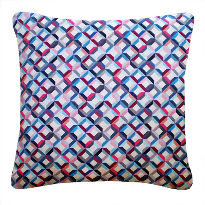 Small Chevron Printed Silk Cushion Pink Blue, 45x45cm Nitin Goyal London Kamar Tidur Modern Textiles