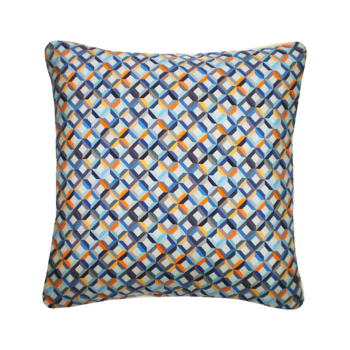 Small Chevron Printed Silk Cushion Teal Yellow, 45x45cm Nitin Goyal London Kamar Tidur Modern Textiles