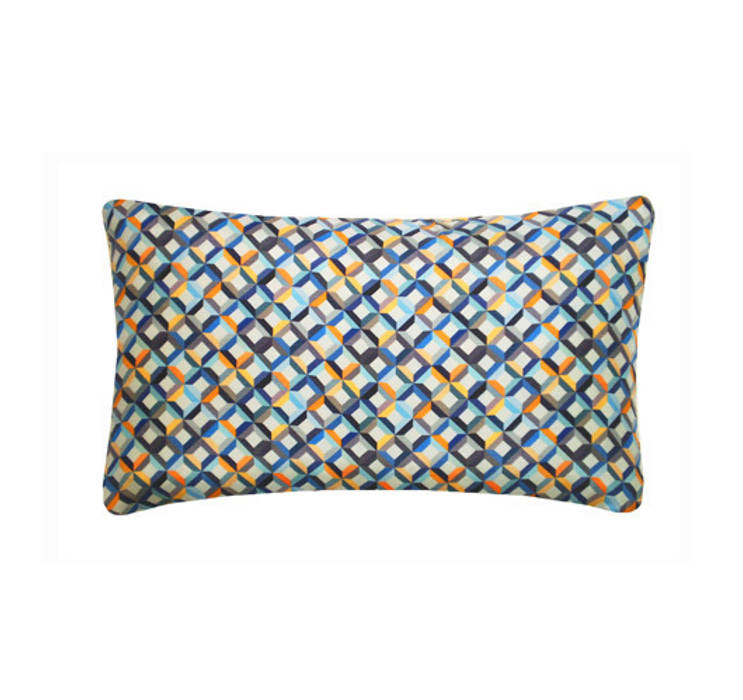 Small Chevron Printed Silk Cushion Teal Yellow, 30x50cm Nitin Goyal London Modern Bedroom Textiles