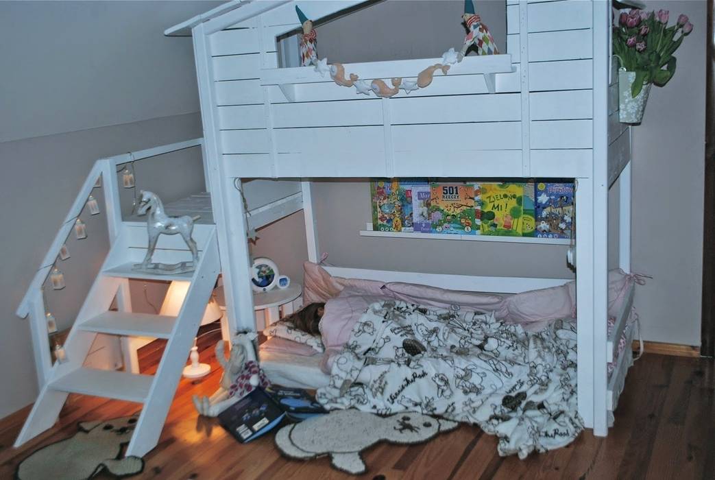 Super unikatowe łóżeczko drwniane - PIĘTROWY DOMEK , Eko Bracia Eko Bracia Klasyczny pokój dziecięcy Łóżka i łóżeczka