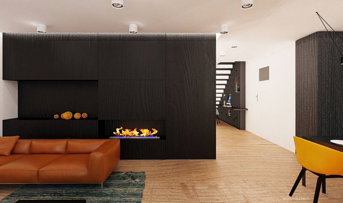 Projekt mieszkania 118m2 w Villa lux w Dąbrowie Górniczej​ Ale design Grzegorz Grzywacz Minimalistyczny salon