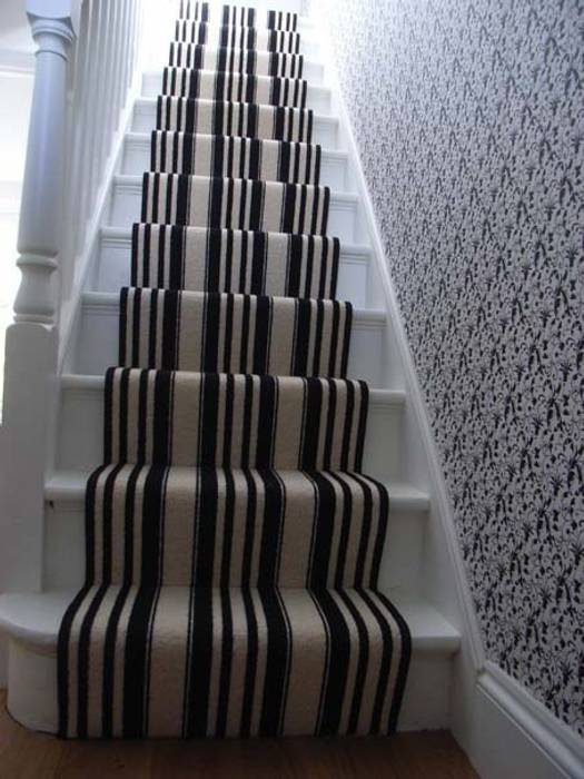 Contemporary striped stair carpet Style Within Classic style corridor, hallway and stairs black white carpet,striped carpet,black striped carpet,carpet runner,white woodwork,white spindles,stair carpet,striped stair carpet,stair wallpaper,hall wallpaper