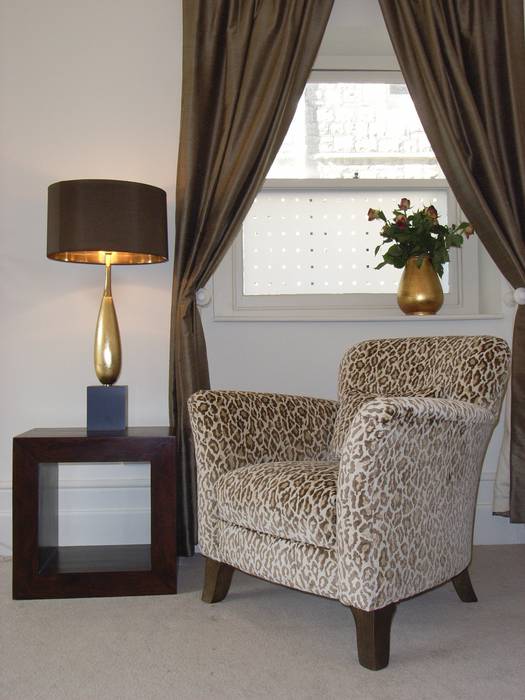 Classic Armchair in Animal Print Fabric Style Within Classic style living room victorian home,animal print fabric,classic armchair,silk curtains,cube side table,gilded table lamp,leopard print chair,living room decor
